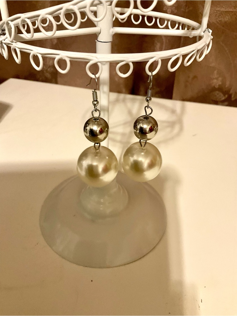 Pearl Drop Dangle Earrings - Ivory and Silver